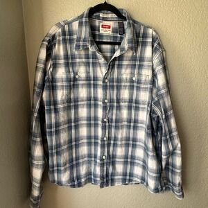 Wrangler Cowboy 3XL/3TG Men's Blue Plaid Flannel Shirt Flex for Comfort